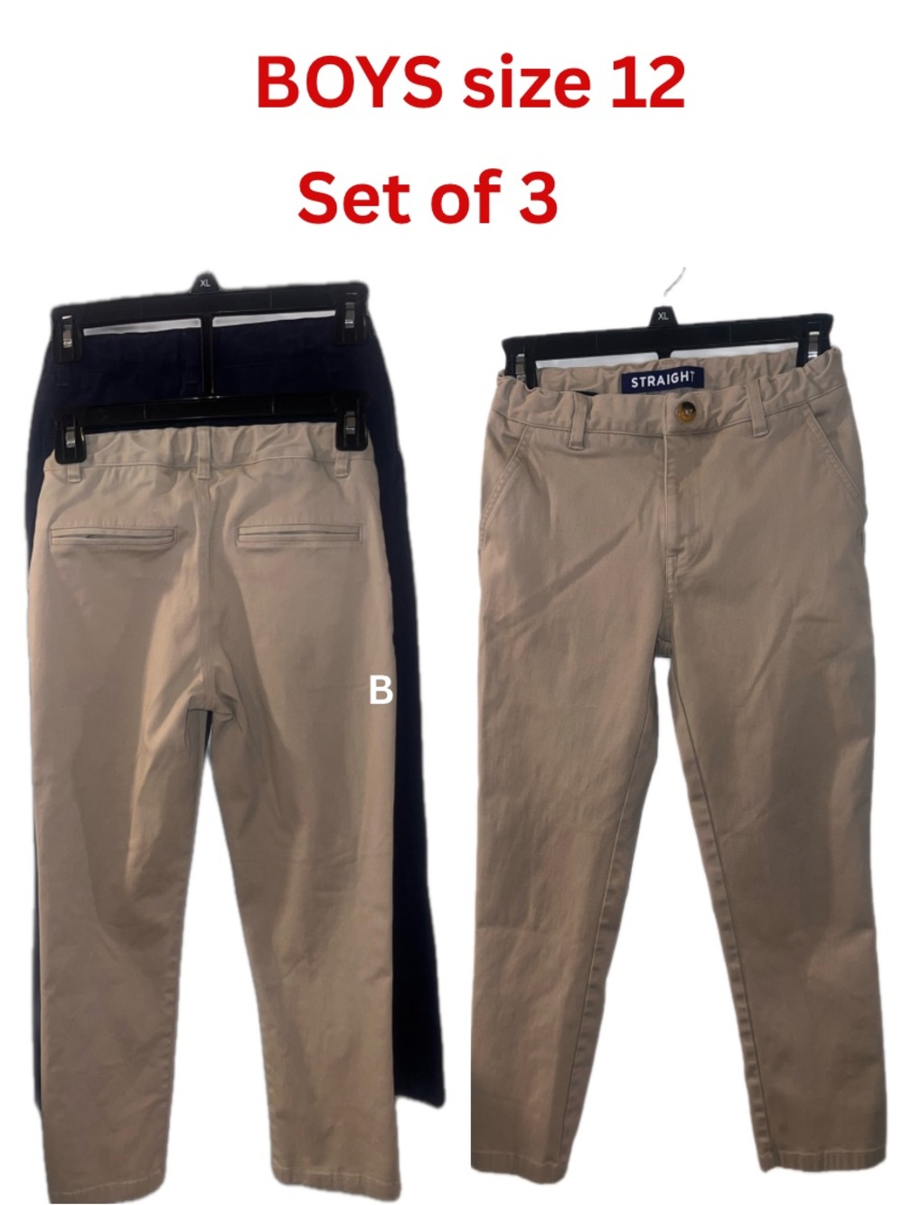 Straight KHAKI Tan (2) & Navy BLUE  pant Uniform slacks Youth Boys 12  lot of 3